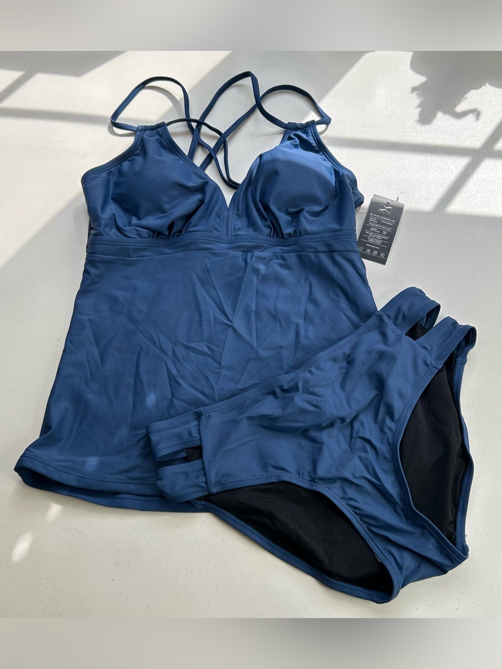 Bikinx Tankini Bikini Set Navy Blue Medium V Neck New